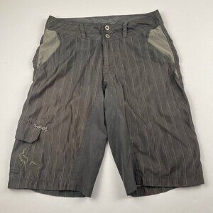 Fox Racing Cargo Shorts Men's 32 Striped Dark Gray Padded Lined Poly MTB Cycling